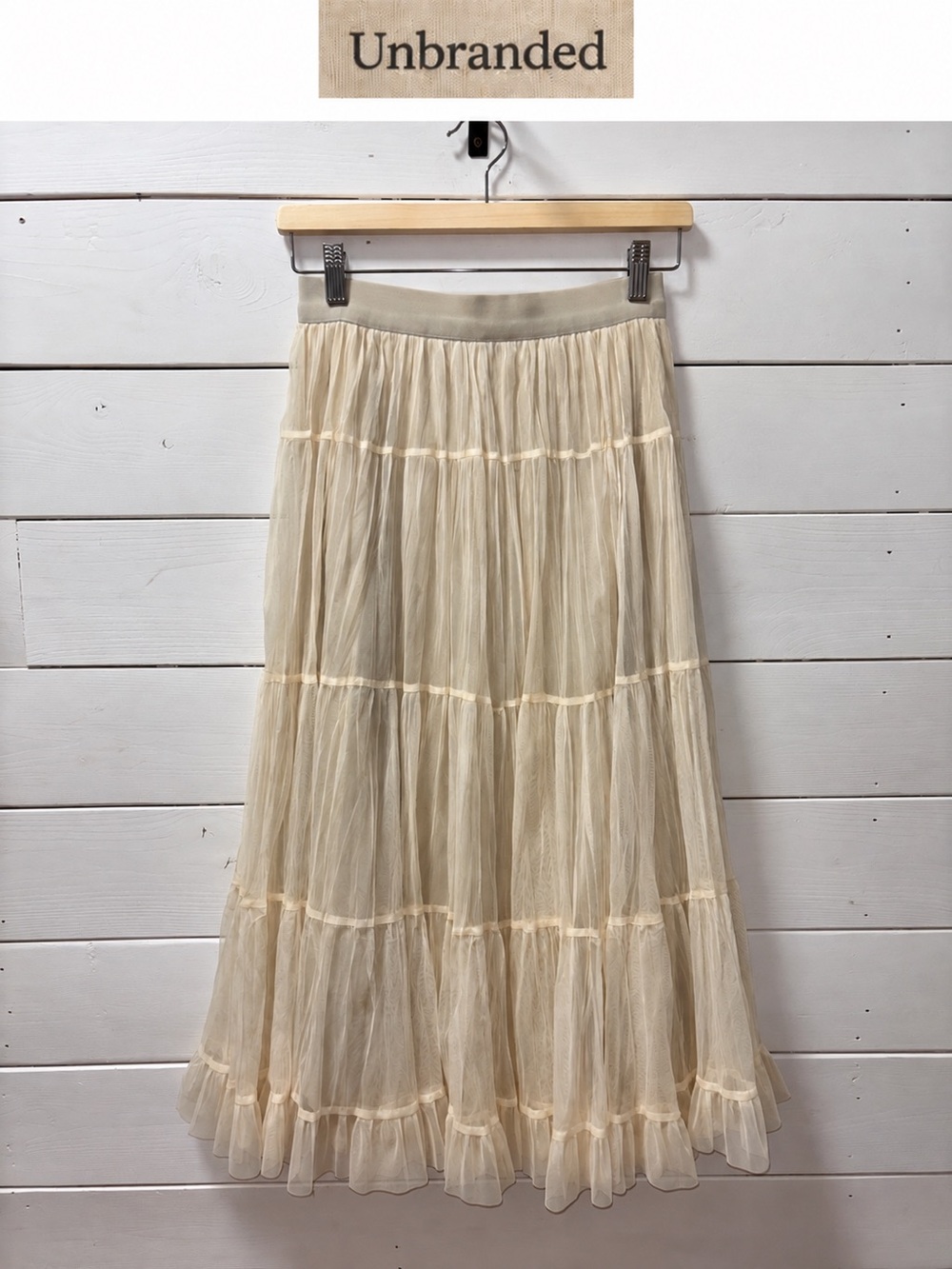 Tiered Mesh Maxi Skirt with Pleated Underskirt – Ivory – Est. S